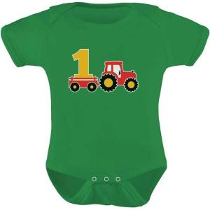 imageTstars  One Year Old Boy Birthday Gift 1st Birthday Tractor Baby BodysuitGreen