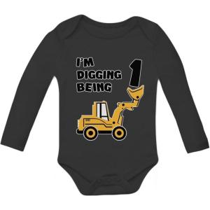 imageTstars 1st Birthday Bulldozer Construction Toddler Infant Baby Long Sleeve BodysuitBlack