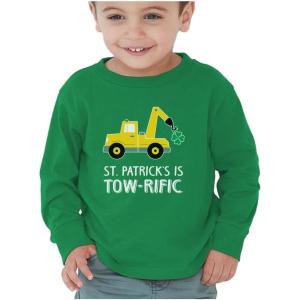 imageTstars Boys St Patricks Day Shirt  Construction Trucks Design  Lucky St Pattys Toddler Kids Long Sleeve TeeTowrific  Green