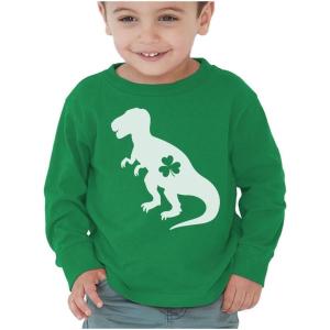imageTstars Boys St Patricks Day Shirt  Construction Trucks Design  Lucky St Pattys Toddler Kids Long Sleeve TeeTrex  Green