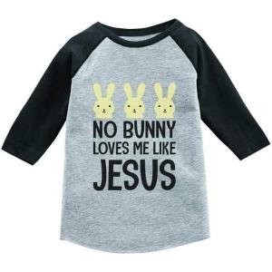 imageTstars No Bunny Loves Me Like Jesus Funny Easter Raglan 34 Sleeve TShirt for Toddler ampamp KidsDark Gray