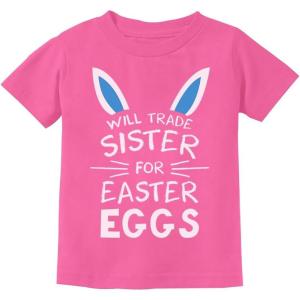 imageTstars Will Trade Sister for Easter Eggs Funny Sibling Easter TShirt for Toddler ampamp Youth Boys ampamp GirlsPink