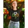 imageSt Patricks Day Shirt Women Teen Girls Irish Shamrock Heart Long Sleeve TShirt Medium Black