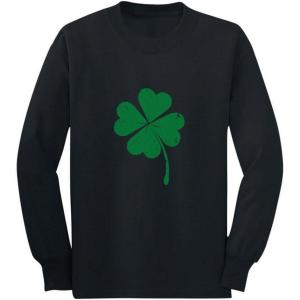 imageFaded Shamrock Green Clover St Patricks Day Irish Long Sleeve Kids TShirtBlack