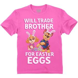 imagePaw Patrol Rubble Digging Easter Eggs TShirt Toddler Kids Egg Hunt Shirt for Boys ampamp GirlsTrade Brother  Pink