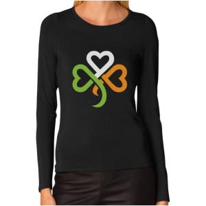 imageSt Patricks Day Shirt Women Teen Girls Irish Shamrock Heart Long Sleeve TShirt Medium Black