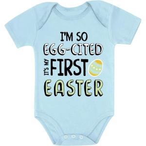 imageTstars Im So EggCited Its My First Easter Baby Bodysuit Holiday Outfit for Infant Boys ampamp GirlsAqua