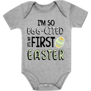 imageTstars Im So EggCited Its My First Easter Baby Bodysuit Holiday Outfit for Infant Boys ampamp GirlsGray