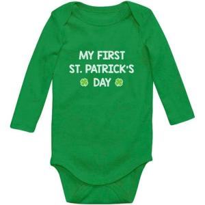 imageTstars My First St Patricks Day  Cute Bodysuit Irish Clover Baby Long Sleeve BodysuitGreen