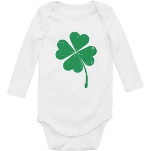 imageTstars St Patricks Day Outfit Faded Shamrock Irish Clover Baby Long Sleeve Bodysuit OutfitWhite