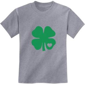 imageGreen Clover Heart St Patricks Irish Cute Shamrock Kids TShirtGray
