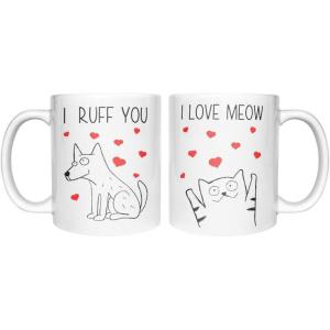 imageI Ruff You ampamp I Love Meow Coffee Mugs Matching Couple Set  Valentines Day Set of Mugs for Dog or Cat Lovers Mug White 15 Oz  Mug White 15 OzRuff You White  Love Meow White