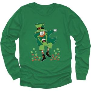 imageSt Patricks Day Irish Clover Dabbing Leprechaun Youth Kids Long Sleeve TShirtGreen