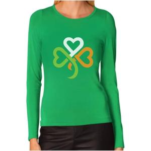 imageSt Patricks Day Shirt Women Teen Girls Irish Shamrock Heart Long Sleeve TShirt Small Green