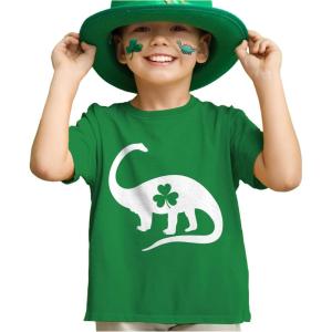 imageTstars Kids St Patricks Day TShirt  Dinosaur TRex ampamp Shamrock Clover  Digging Construction Boys ampamp Girls Toddler TeeBelly Clover  Green