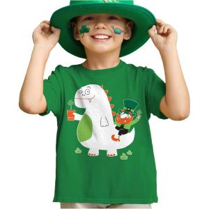 imageTstars Kids St Patricks Day TShirt  Dinosaur TRex ampamp Shamrock Clover  Digging Construction Boys ampamp Girls Toddler TeeRiding  Green