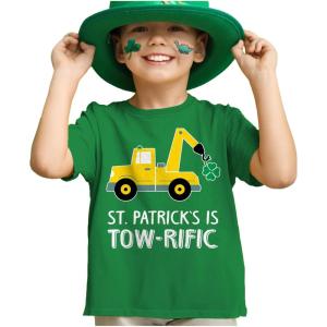 imageTstars Kids St Patricks Day TShirt  Dinosaur TRex ampamp Shamrock Clover  Digging Construction Boys ampamp Girls Toddler TeeTowrific  Green