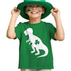 imageTstars Kids St Patricks Day TShirt  Dinosaur TRex ampamp Shamrock Clover  Digging Construction Boys ampamp Girls Toddler TeeTrex  Green