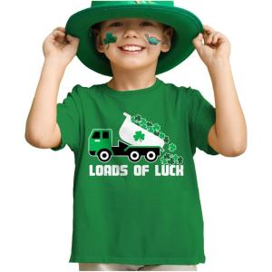 imageTstars Kids St Patricks Day TShirt  Dinosaur TRex ampamp Shamrock Clover  Digging Construction Boys ampamp Girls Toddler TeeTruck  Green