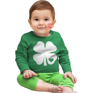 imageTstars St Patricks Day Baby Outfit  Lucky Shamrock Clover Long Sleeve Infant Bodysuit for Boys ampamp GirlsClover  Green