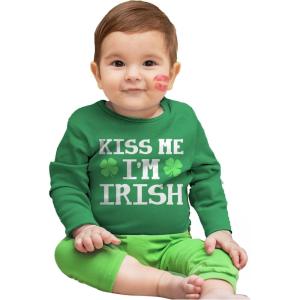 imageTstars St Patricks Day Baby Outfit  Lucky Shamrock Clover Long Sleeve Infant Bodysuit for Boys ampamp GirlsKiss Me  Green