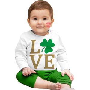 imageTstars St Patricks Day Baby Outfit  Lucky Shamrock Clover Long Sleeve Infant Bodysuit for Boys ampamp GirlsLove  White