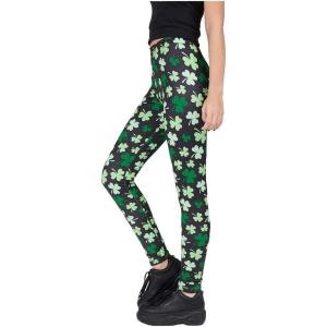 imageTstars St Patricks Day Leggings for Women Teen Girls Shamrock Irish Clover Green TightsBlack  Black