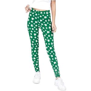imageTstars St Patricks Day Leggings for Women Teen Girls Shamrock Irish Clover Green TightsGreen  Black