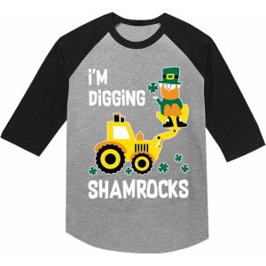 imageTstars Toddler Kids St Patricks Day 34 Sleeve Raglan TShirt with Dump Truck and Shamrock DesignDigging  Dark Gray