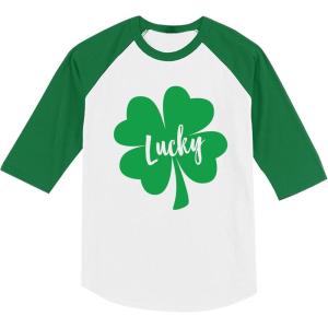 imageTstars Toddler Kids St Patricks Day 34 Sleeve Raglan TShirt with Dump Truck and Shamrock DesignLucky  GreenWhite