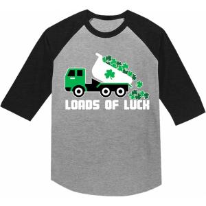 imageTstars Toddler Kids St Patricks Day 34 Sleeve Raglan TShirt with Dump Truck and Shamrock DesignTruck  Dark Gray