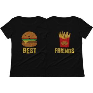 imageBest Friends Set BFF Shirt Set Burger ampamp Fries JunkFood Matching Women TShirtsBurger Black  Fries Black