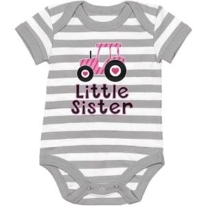 imageTeeStars  Gift for Little Sister Cute Pink Tractor Baby Girl Baby BodysuitGrayWhite