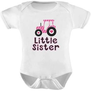 imageTeeStars  Gift for Little Sister Cute Pink Tractor Baby Girl Baby BodysuitWhite
