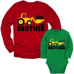 imageTractor Big Brother Little Brother Matching Outfits Sibling Long Sleeve ShirtsBig Brother Red  Little Brother Green