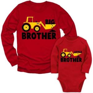 imageTractor Big Brother Little Brother Matching Outfits Sibling Long Sleeve ShirtsBig Brother Red  Little Brother Red