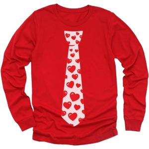 imageRed Hearts Tie Girls Boys Valentines Day Shirt Gifts for Kids Valentine Long Sleeve Shirts for Youth KidsRed
