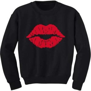 imageRed Lips Cute Valentines Day Casual Girls Toddler Kids SweatshirtBlack