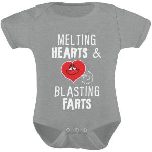imageTstars Valentines day  Melting Hearts ampamp Blasting Farts Funny Cute Baby BodysuitGray