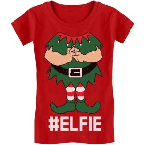 imageTeeStars  Elf Suit Funny Elfie Christmas Girls Fitted Kids TShirtRed