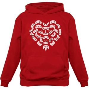 imageTstars Funny Valentines Day Gamer Hoodie Controllers Heart Girls Women HoodieRed