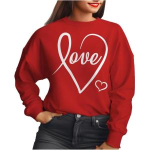 imageTstars Valentine Sweatshirts for Women Cursive Love Heart Valentines Day Sweatshirt for Women and Teen GirlsRed