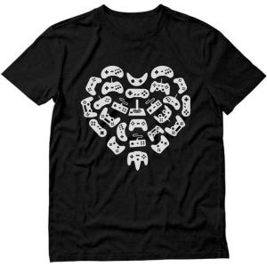 imageValentines Day Shirt for Boys Girls Video Gamer Controllers Heart TShirtBlack