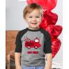 imageTruck with Hearts Loads of Love Boys Valentines Day Shirt Dabbing Heart Valentines Toddler Kids Raglan 34 Sleeve TShirtFire Truck  Dark Gray