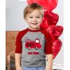 imageTruck with Hearts Loads of Love Boys Valentines Day Shirt Dabbing Heart Valentines Toddler Kids Raglan 34 Sleeve TShirtFire Truck  Red