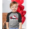 imageTruck with Hearts Loads of Love Boys Valentines Day Shirt Dabbing Heart Valentines Toddler Kids Raglan 34 Sleeve TShirtTruck  Dark Gray