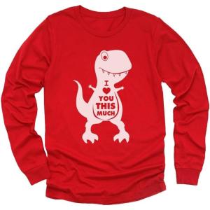 imageDinosaur I Love You This Much Toddler Boys Valentines Day Shirt Kids Long SleeveRed