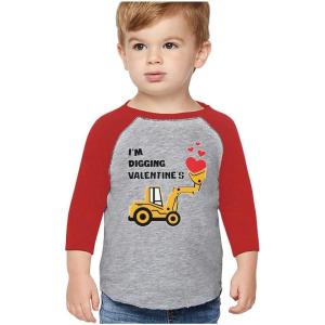 imageExcavator Digger Toddler Boys Valentines Day Shirt Im Digging Valentines Kids Raglan 34 Sleeve TShirt 4T Red