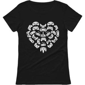 imageFunny Valentines Day Gamer Shirt Controllers Heart Girls Women TShirtBlack