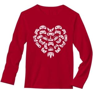 imageFunny Valentines Day Shirt for Men Video Gamer Heart Long Sleeve TShirtRed